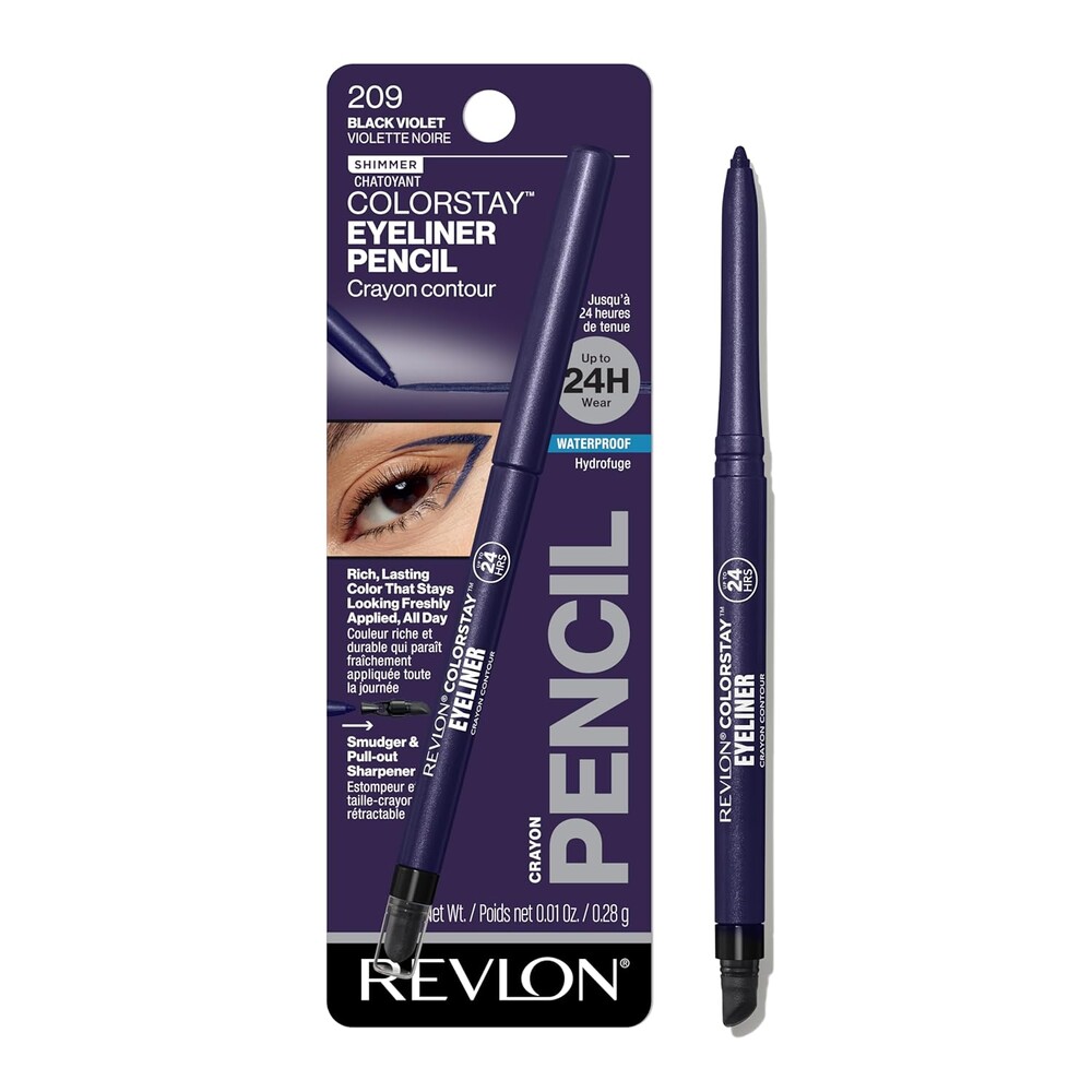 REVLON ColorStay Pencil Waterproof Eyeliner, Smudge-Proof, Eye Makeup with Built-In Sharpener, 209 Black Violet, 0.01 oz