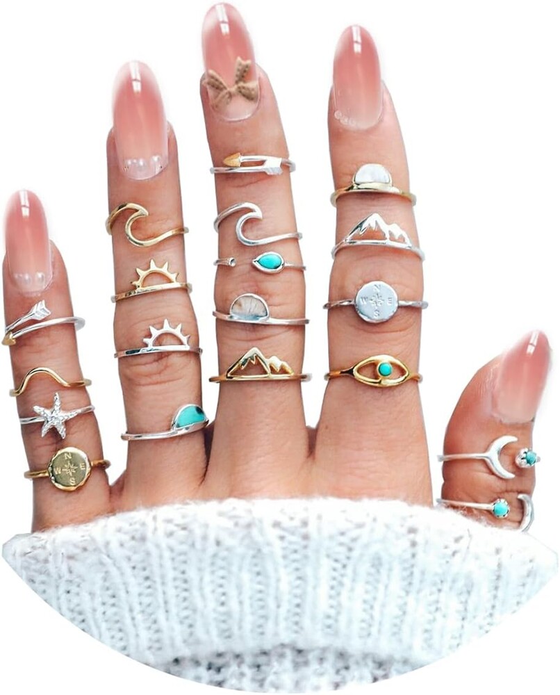 Long tiantian Stocking Stuffers for Teen Girls Stackable Rings for Women Adjustable Boho Midi Pinky Knuckle Rings Set Christmas Gifts 2025