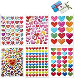 Love Heart Stickers, 60 Sheets Colorful Heart Decorative Stickers for Valentine's Day, Anniversaries, Wedding