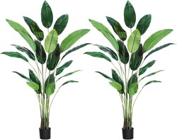 Artificial Bird of Paradise Tree 7 ft(84 in) Fake Palm Tree for Indoor Outdoor Modern Decor Faux Plants for Home Office Perfect Housewarming Gift with 20 Trunks Faux Leaves 2 Pack