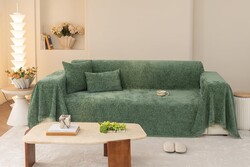 AMWAN Large Universal 3 Cushions Green Sofa Cover Slub Chenille Aesthetic Couch Cover for Living Room Durable Slipcover for Dogs,Cats,L Shaped Sofa,Multifunctional Furniture Cover, 71"x150"