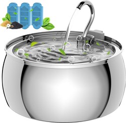 Stainless Steel Cat Water Fountain: 1.06 Gal Large Capacity Cat Fountain for Drinking - Ideal for Multiple Pets, Ultra Quiet Pump and Dishwasher Safe, Comes with 3 Replacement Filters