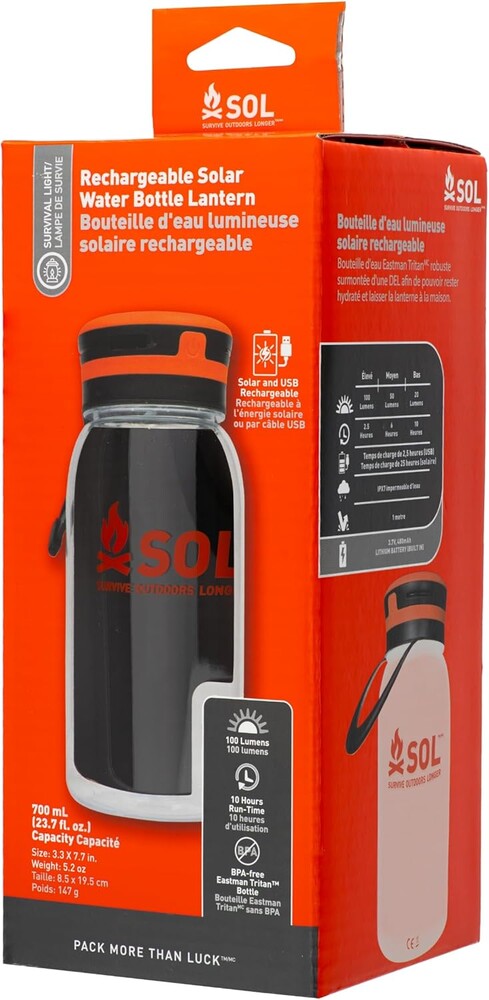 S.O.L. Venture Rechargeable LED Solar Water Bottle Lantern