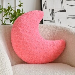 Moon Pillow, Moon Shaped Pillow with Soft Faux Fur for Couch Bed Sofa, Cute Half Moon Pillows with Room Decor for Bedroom Living Room (14.9 Inches, Rose Pink)