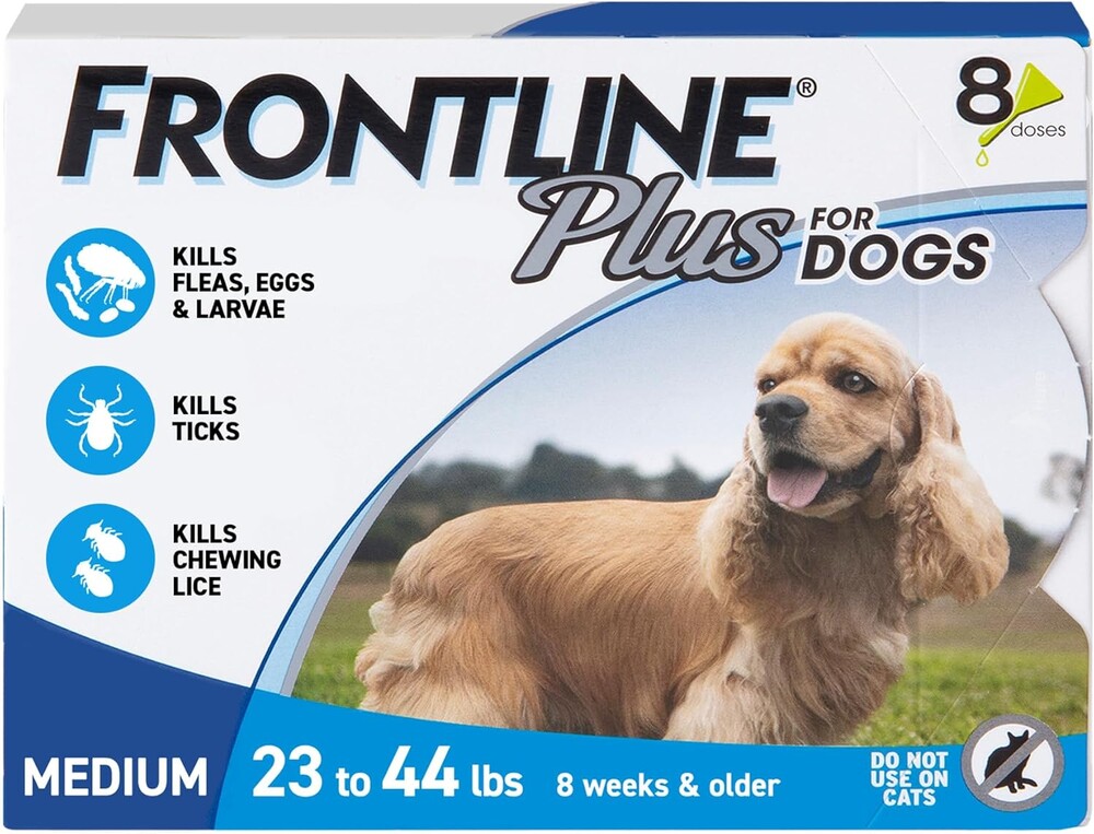 FRONTLINE Plus Flea and Tick Treatment for Medium Dogs Up to 23 to 44 lbs. 8 Treatments