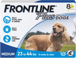 FRONTLINE Plus Flea and Tick Treatment for Medium Dogs Up to 23 to 44 lbs. 8 Treatments