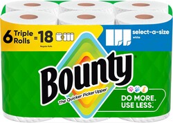 Bounty Select-A-Size Paper Towels, White, 6 Triple Rolls = 18 Regular Rolls (3 Packs of 2)
