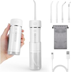 FERRISA Portable Cordless Water Flosser Rechargeable, Detachable Water Tank, Water Dental Flosser with 4 Refill Heads, 4 Modes & Ipx7 Waterproof, Travel Water Flosser for Braces, Teeth Care
