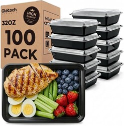 Glotoch Meal Prep Containers 32oz 100 Pack(200 Piece) with Lids, Reusable 1-Compartment Food Storage Containers, Bento Lunch Boxes, Microwave/Freezer/Dishwasher Safe, BPA-Free Takeout Boxes
