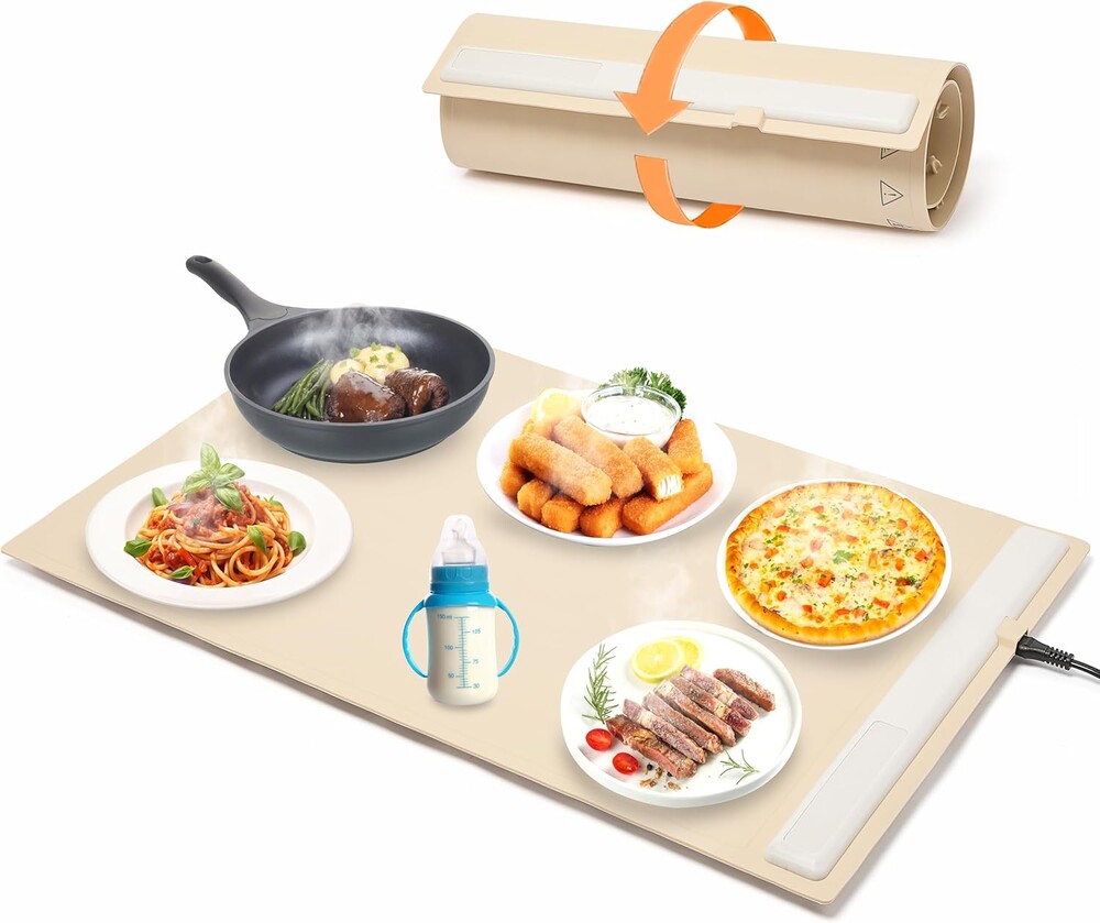 Electric Warming Tray with Adjustable Temperature, Roll Up Portable Silicone Food Warmer Heater Mat, 3 Temperature Settings -Versatile Food Warmer for Gatherings, Parties Buffets,Everyday Use