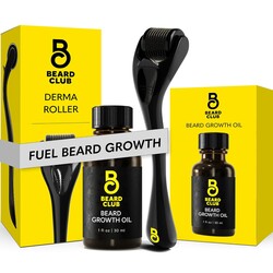 Beard Club Derma Roller & Beard Growth Oil - Microneedling Roller with 540 Titanium Coated Microneedles & Cedar, Sandalwood Beard Oil