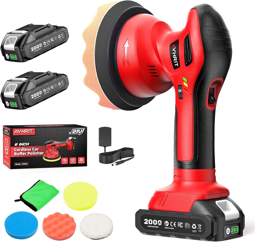 Cordless Car Buffer Polisher kit w/ 2x2000mAh 21V Batteries, 6 Inch Car buffer Waxer Kit w/ 6 Variable Speed & Extra Attachments, Polisher for Car Detailing,Boat Sanding,Scratch Removing