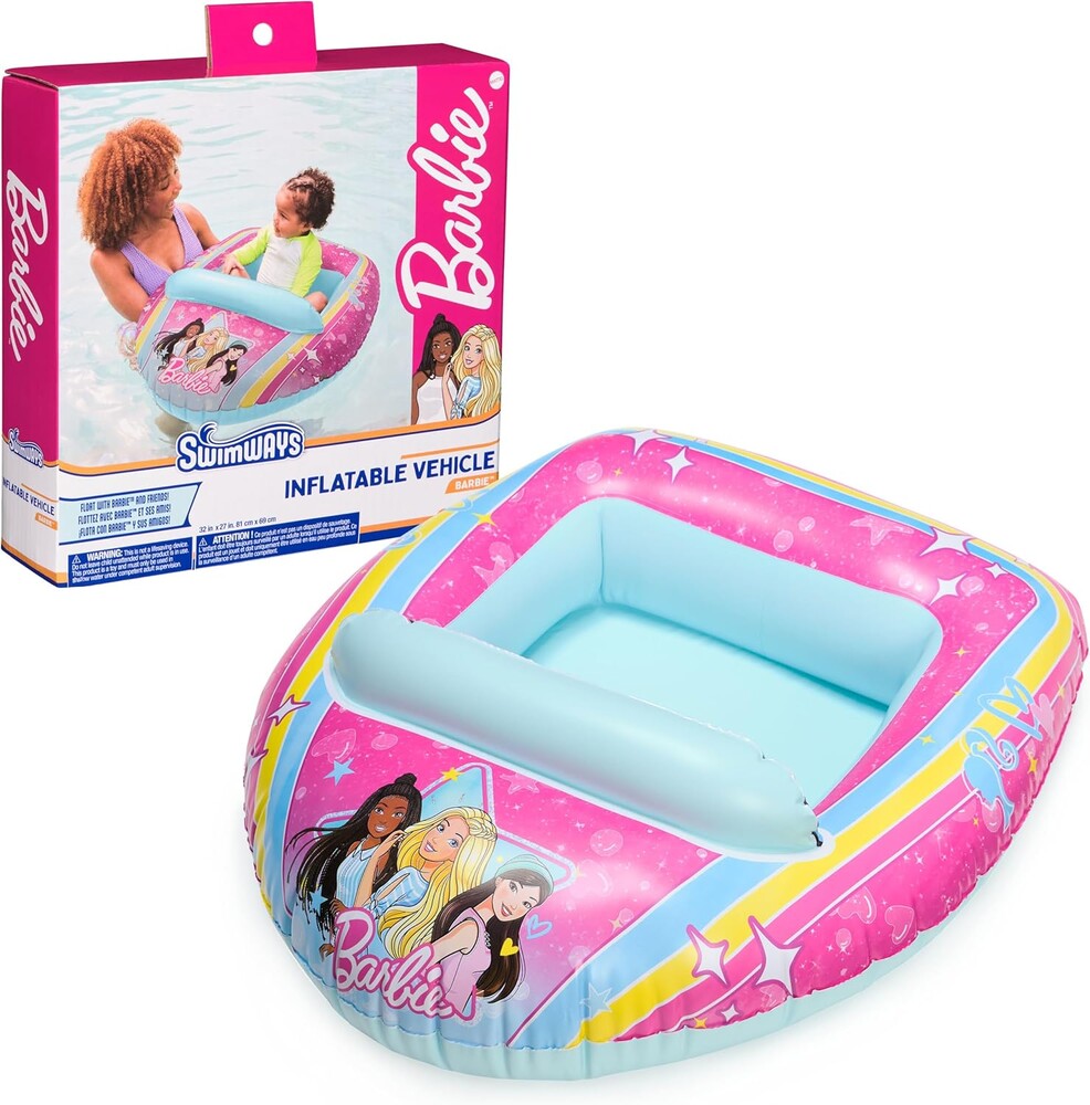 Swimways Barbie Inflatable Water Boat Vehicle, Inflatable Pool Floats and Kids Pool Toys, Barbie Pool Party Supplies for Kids Aged 3 & Up