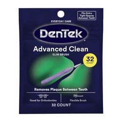 DenTek Slim Brush Advanced Clean, Interdental Brushes for Cleaning Between Tight Teeth, Safe for Braces & Dental Work, 32 Count