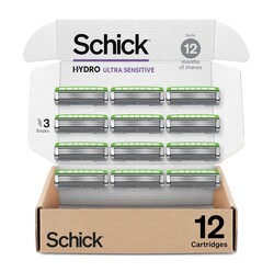 Schick Hydro Ultra Sensitive Razor Refills, 12ct | 3 Blade Razor Heads for Men, Shaving Blades, 12 Refills