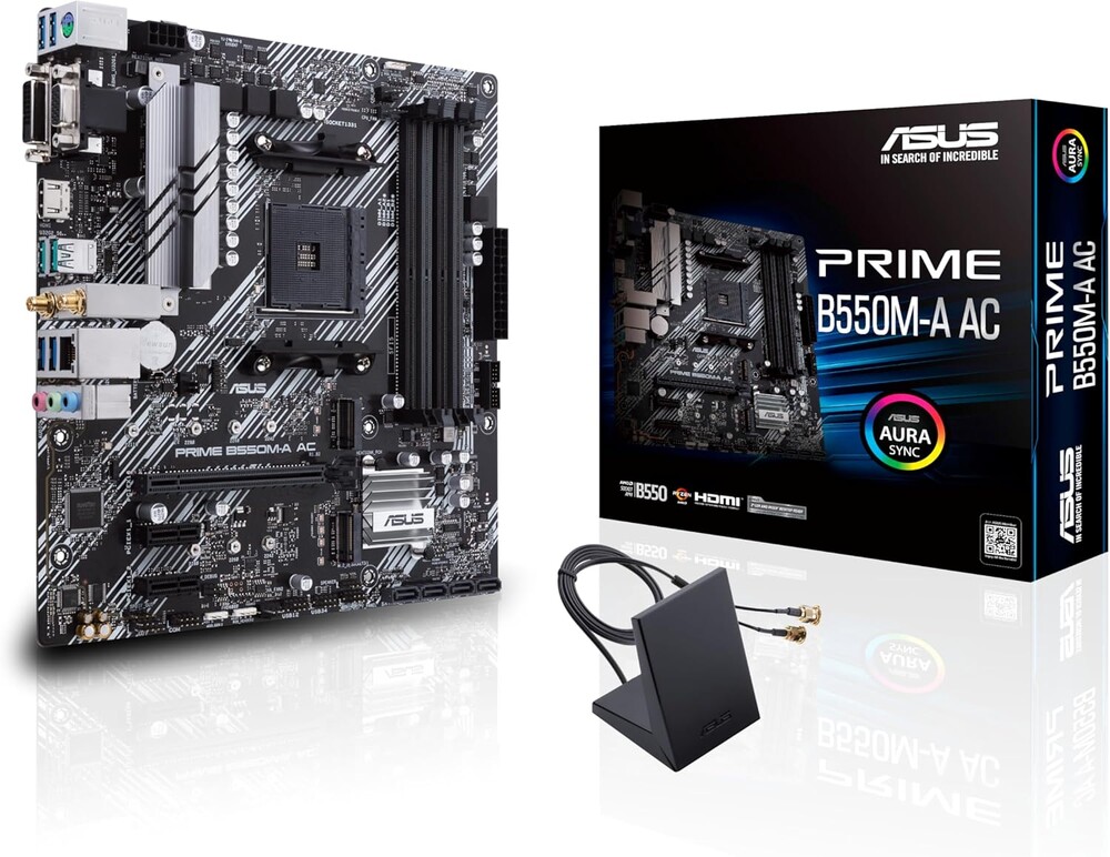 ASUS Prime B550M-A AC AMD AM4 (3rd Gen Ryzen™) Micro ATX Motherboard (PCIe 4.0, WiFi, ECC Memory, 1Gb LAN, HDMI 2.1/D-Sub, 4K@60HZ, Addressable Gen 2 RGB Header and Aura Sync)