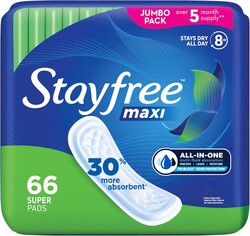 Stayfree Maxi Pads for Women, Super - 66 Count