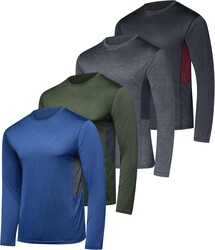 Real Essentials 4 Pack: Mens Long Sleeve Dry Fit T Shirts Hiking Fishing Workout Gym Work Sun UPF 50 Wicking Running Tee