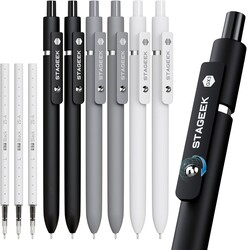 Black Gel Pens GX3, 6Pcs Fine Point Smooth Writing Pens with 3 Extra Refills, Black Ink Pens for Journaling, Office, Note Taking, School Supplies, Nurse Aesthetic(Black Gray White)