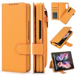 Galazy Z Fold 3 Wallet Case, PU Leather Wallet Card Slot Magnetic Detachable 2-Style 360 Full Protection Stylus Storage Phone Cover for Samsung Galaxy Z Fold 3 5g,Twillyellow