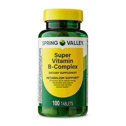Spring Valley Super Vitamin B-Complex Dietary Supplement, 100 Count, Tablets for Metabolism Support