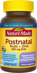 Nature Made Postnatal Multivitamin + DHA 200 mg, Postnatal Vitamins for Women, Includes Iron, Vitamin D3, Calcium, Iodine & More for Breastfeeding Moms, 60 Softgels
