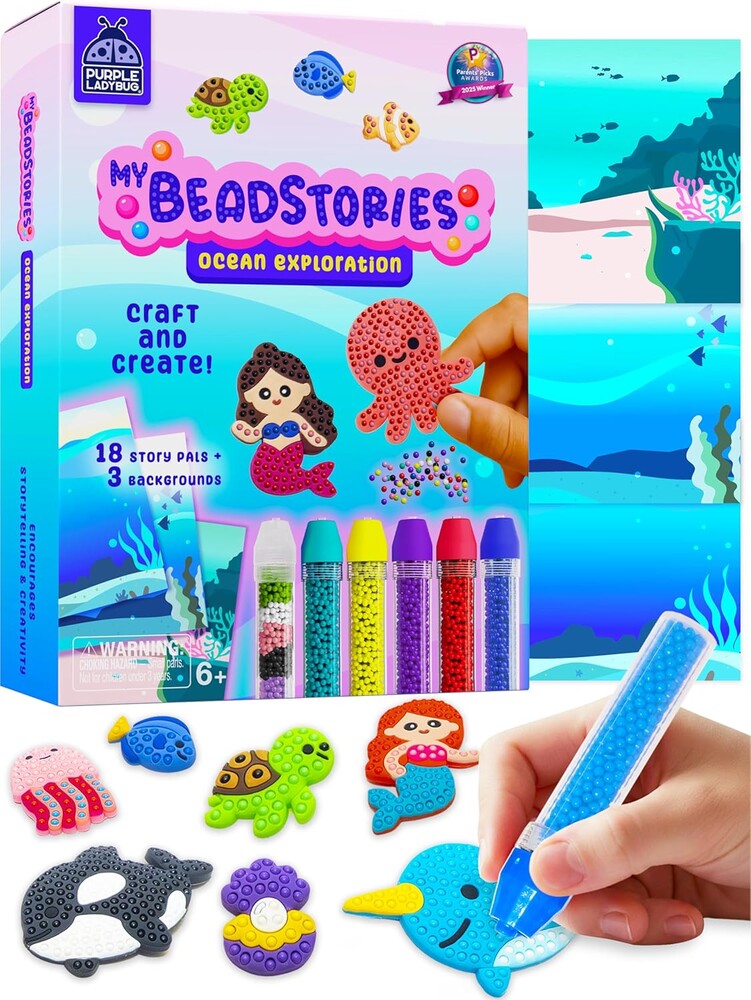 PURPLE LADYBUG Magical Bead Painting – Birthday Gifts for Girl and boy Ages 6-8 Years Old, Bead Art & Craft Set, Beads Pen & Painting Activities, Creative Arts & Crafts Ocean Theme