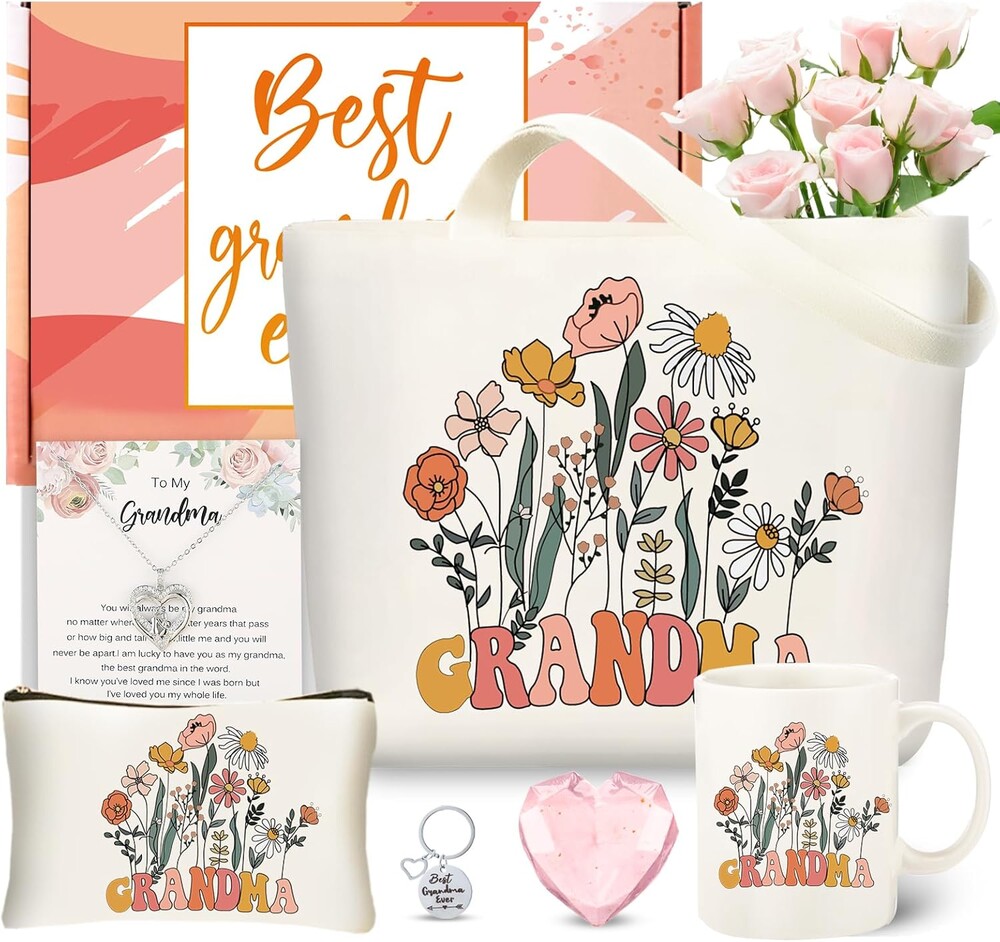 Best Grandma Gifts Ideas for Women, Mother's Day Gifts Box for Grandmother with Coffee Mug, Canvas Tote Bag, Birthday Presents Set for Gigi Nana from Grandchildren