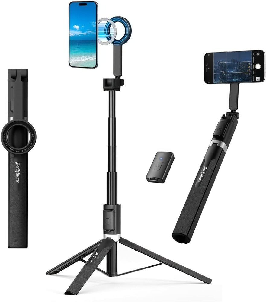Selfie Stick for iPhone MagSafe, 67" Extendable Magnetic Phone Tripod with Remote, 360° Rotatable Travel Tripod with Metal Ring, Compatible with iPhone 12-17/Samsung Galaxy/Android Phones
