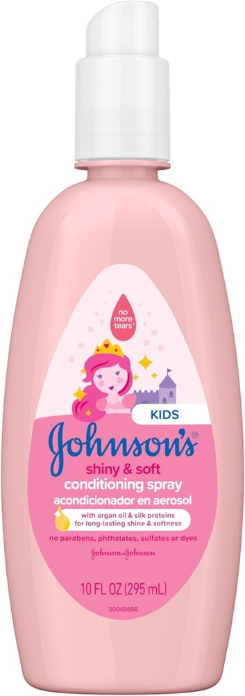 Johnson's Kids Shiny & Soft Hair Conditioning Spray with Argan Oil & Silk Proteins, Tear-Free Conditioning Spray for Shine & Softness, Gentle for Toddler Haircare, 10 fl. oz
