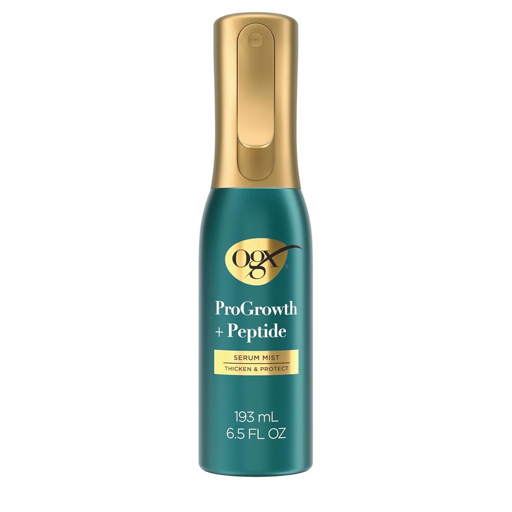 OGX ProGrowth + Peptide Serum Mist, Heat Protectant Spray Instantly Thickens Hair Root to Tip While Protecting from Breakage for Visibly Thicker, Fuller Hair, 6.5 fl. oz