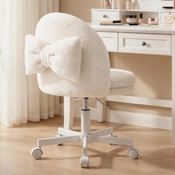 GTPLAYER Velvet Tall Office Chair with Wheels Vanity Chairs with Back, Versatile Height Use: Office to Bar Stools Small Ergonomic Comfy Armlees Computer Desk Chair with Bow Lumbar Pillow for Gift