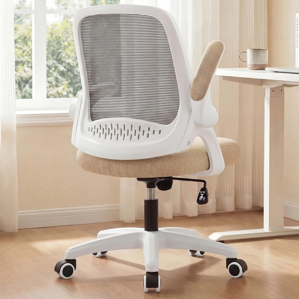 NEO CHAIR Office Desk Gaming Ergonomic Computer Chair with Lumbar Back Support Adjustable Height Swivel Rolling Wheels Flip-up Arms Mesh Chair for Home Vanity (Beige)