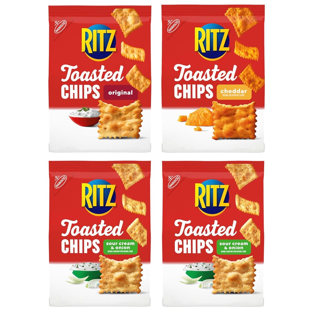 RITZ Toasted Chips Variety Pack, Cheddar, Sour Cream and Onion, and Original Crackers, Party Snacks, Bulk Snacks, 4 Bags