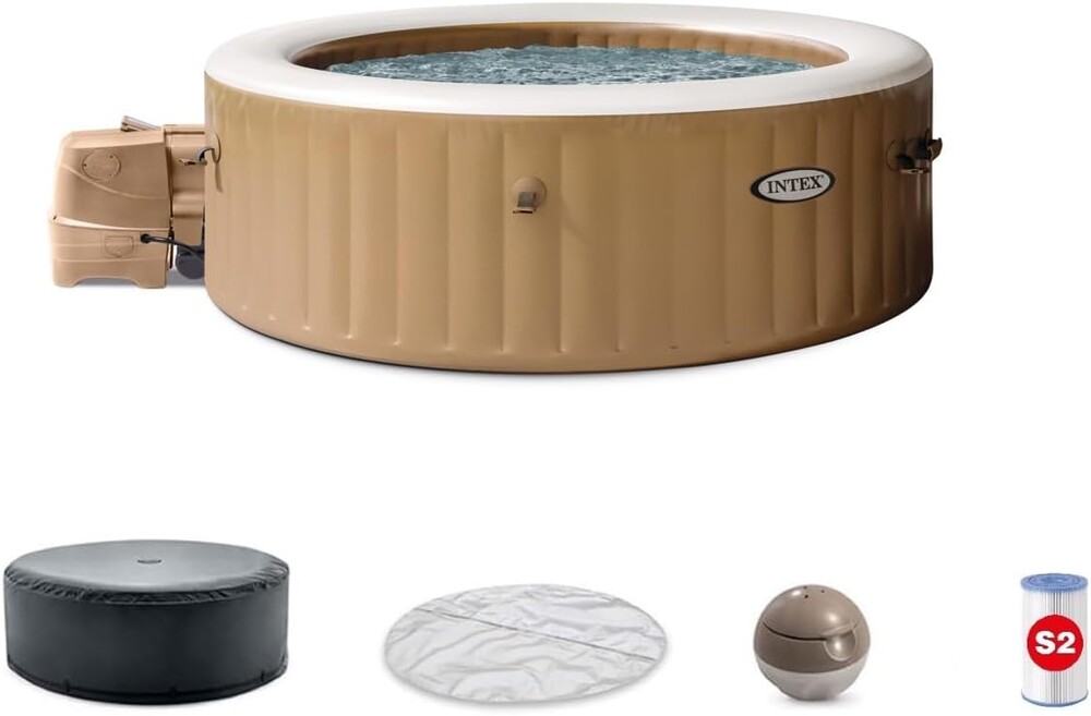 INTEX 28427EH PureSpa Bubble Massage Spa Set Outdoor Inflatable Portable Hot Tub, Includes Energy Efficient Spa Cover, Saltwater System Ready, 6 Person, 85in x 28in