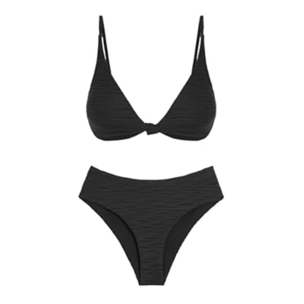 ZAFUL Bikini Set for Women V Neck Knot Front Push Up Bathing Suit High Cut Two Piece Swimsuit Brazilian Cheeky Swimwear