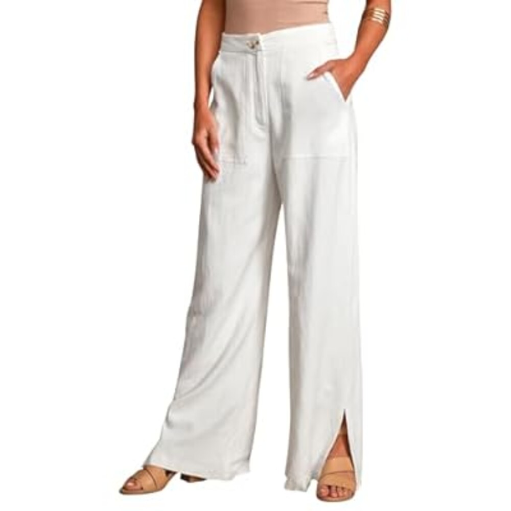 GUOLEZEEV Women High Waist Wide Leg Pants Trendy Y2k Palazzo Pants Casual Trouser with Slit Hem