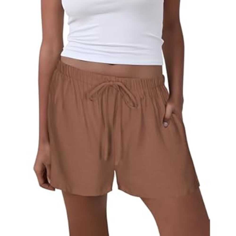 GUOLEZEEV Women Shorts Casual Drawstring Elastic Waist Flowy Linen Cute Y2k Beach Shorts