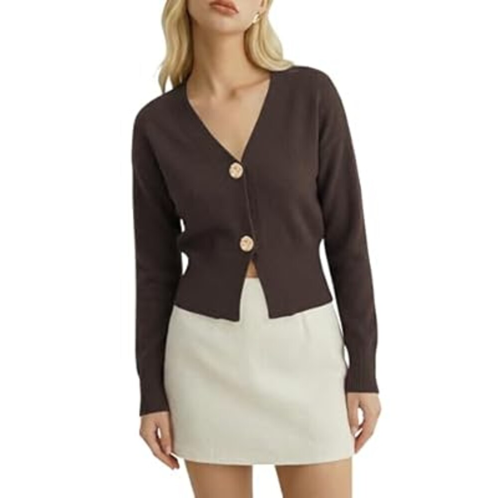 Women’s Spring V Neck Cardigan Lightweight Cropped Button Down Knit Sweater for Layering,Office Casual Wear