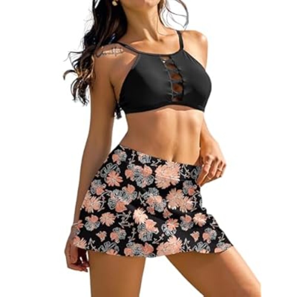 ZAFUL Bikini Sets for Women High Waisted Tummy Control Swim Skirt Set Two Piece Cutout Swim Suit 2025 Modest Swimsuit