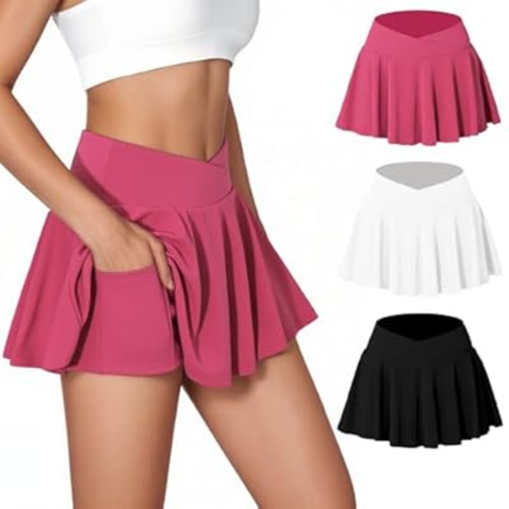 Kryntex 3 Pack Pleated Tennis Skirts for Women High Waisted Athletic Skorts with Pockets Mini Skorts Tummy Control