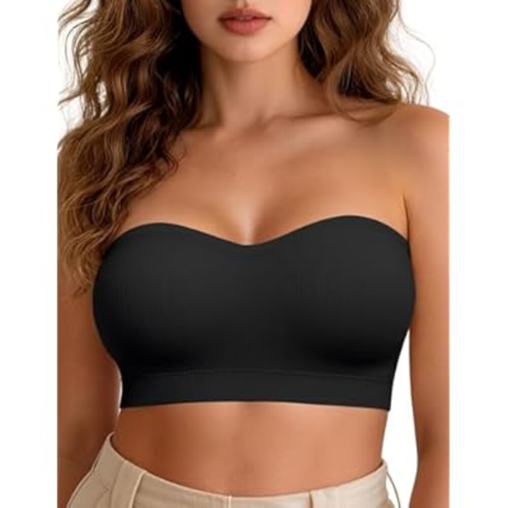 Vertvie Strapless Bras for Women Non-Slip Push Up Wireless Bandeau Bra Seamless Comfort Padded Tube Top Supportive Bralette