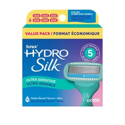 Schick Hydro Silk Sensitive Razor Blade Refills, 6 Count | 5-Blade Sensitive Skin Razors for Women | Womens Razor Refills for Sensitive Skin