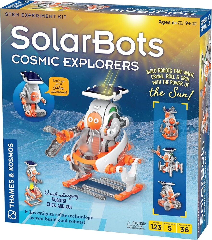 Thames & Kosmos SolarBots: Cosmic Explorers STEM Experiment Kit | Build 5 Solar-Powered Robots that Walk, Crawl, Spin & Roll, No Batteries Required, Solar Panel Included, Explore Solar Technology