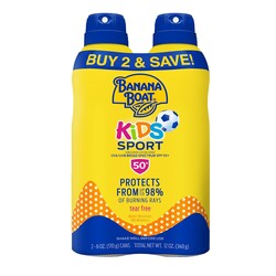 Banana Boat Sport Kids Sunscreen Spray SPF 50, Twin Pack | Spray Sunscreen for Kids, Childrens Sunblock SPF 50, Oxybenzone Free, 6oz each