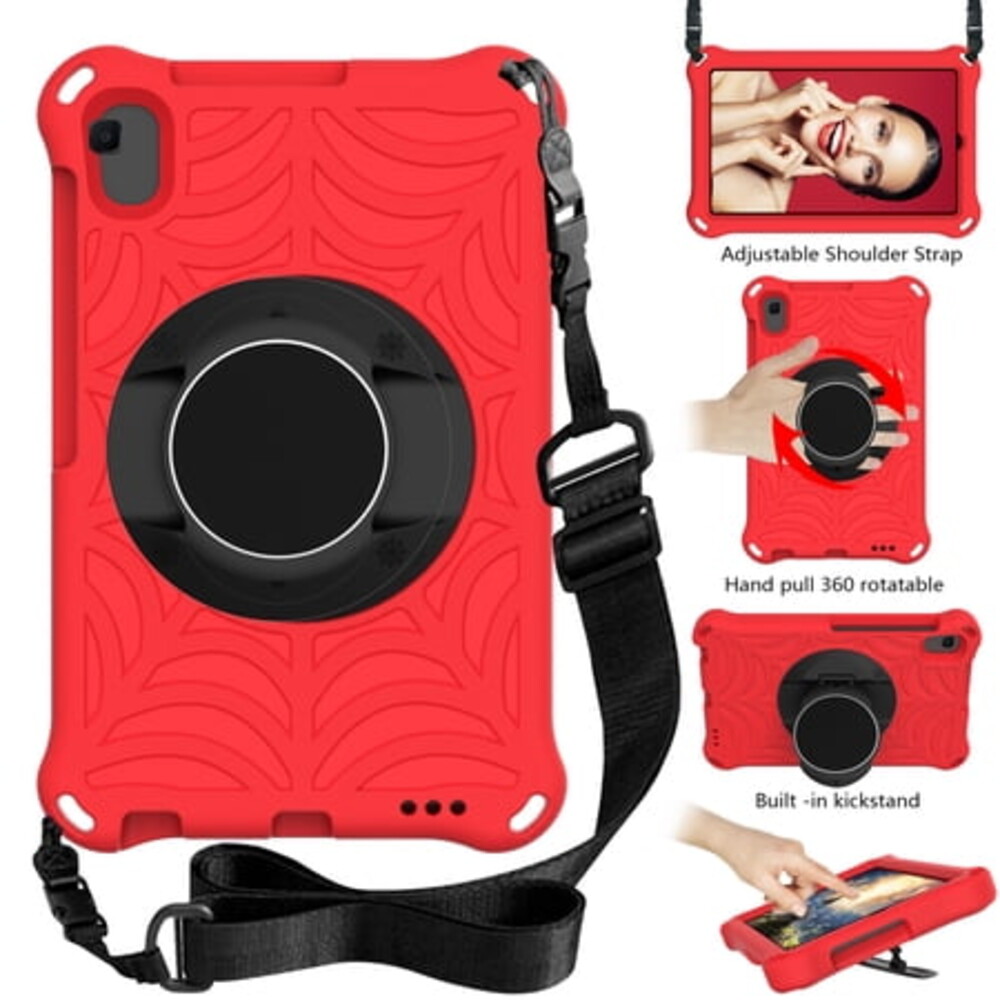 Durable Silicone Case for Lenovo Tab Tab M8 8" (TB-8505F TB-8505X) & Tab M8 FHD (TB-8705F TB-8705N) Tablet - Shockproof Protective Stand Cover with Hand Holder /Adjustable Shoulder Strap (Red)