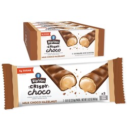 Rip Van Crispy Choco - Milk Chocolate Coated Hazelnut Wafer Bars - Low Sugar Fudge and Hazelnut Cream Filled Snack - 12 Pack