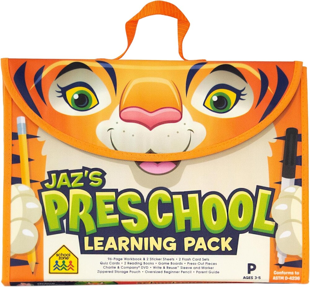 School Zone Jaz's Preschool Learning Pack: Pre-K, Workbooks, Flash Cards, Early Reading Books, Math, Write & Reuse, Carrying Case, Pencil & Wipe-Clean Marker
