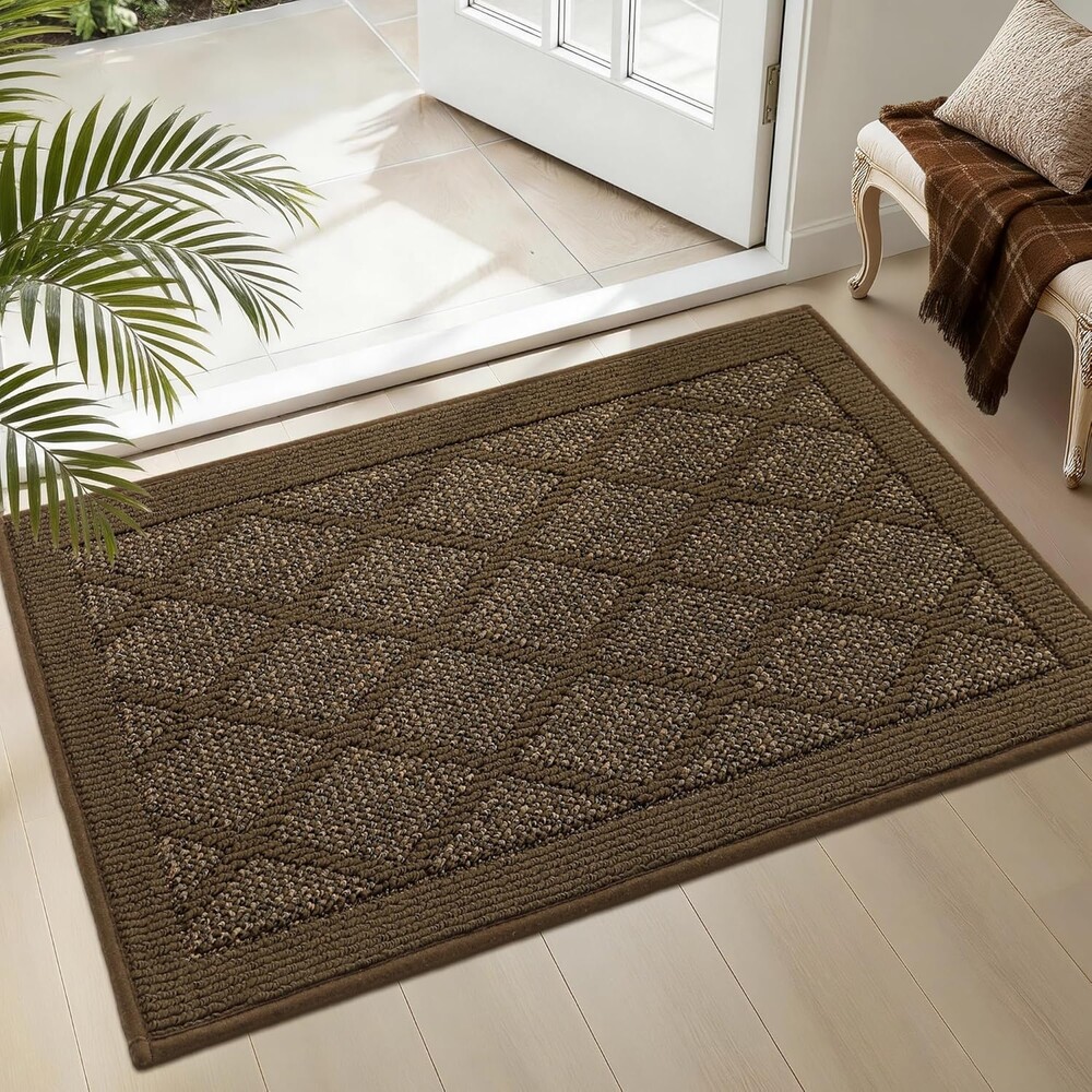 COSY HOMEER Non-Slip Door Mat 20"x32", Entryway Rugs Low Profile Absorbent Dirt Trapper Doormat for Front Entrance, Washable Polypropylene Entry Mat (Dark Brown)