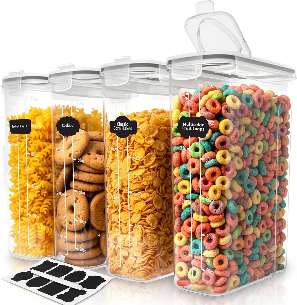 Utopia Kitchen Cereal Containers Storage Set – 4 Pack 4L(135.2 oz) Airtight Food Storage Containers with Lids, BPA-Free Cereal Dispensers for Pantry Organization and Storage (Clear)